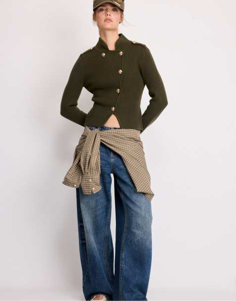 Stradivarius Strick-Cardigan mit Knopfleiste in Khaki - view 1