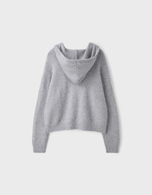 Stradivarius Strick-Cardigan mit Reißverschluss und Kapuze in Grau meliert, 7 von 7