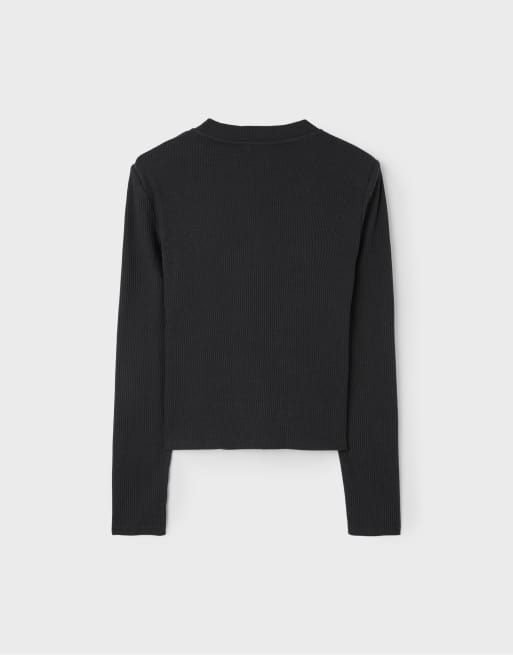 Stradivarius Strick-Cardigan mit Schulterpolstern in Schwarz, 7 von 7