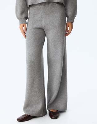 Stradivarius - Strickhose in Dunkelgrau mit weitem Bein