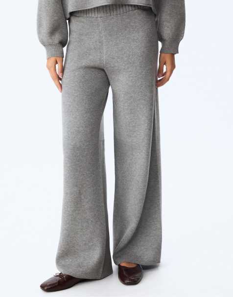 Stradivarius – Strickhose in Dunkelgrau mit weitem Bein - view 1