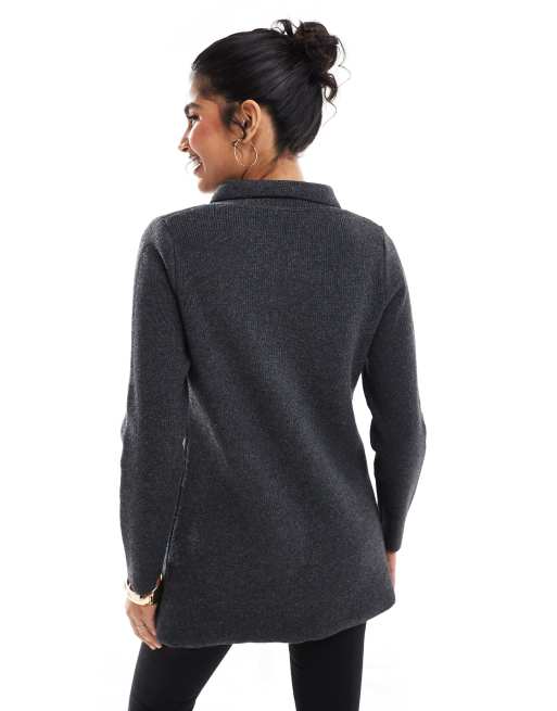 Stradivarius – Strickjacke in Anthrazit mit Reißverschluss ASOS