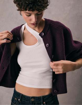 Stradivarius - Strickjacke in Aubergine mit Knopfleiste-Lila