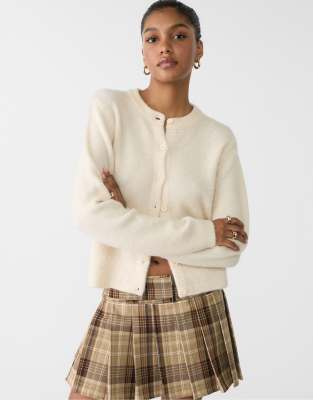 Stradivarius - Strickjacke in Ecru-Weiß