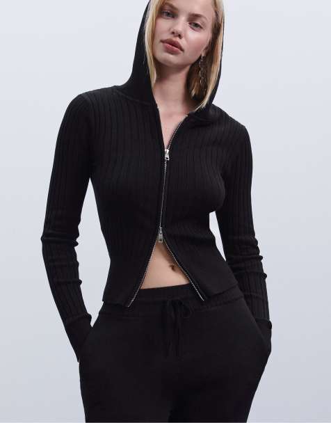Stradivarius – Strickjacke in Schwarz mit Reißverschluss - view 1