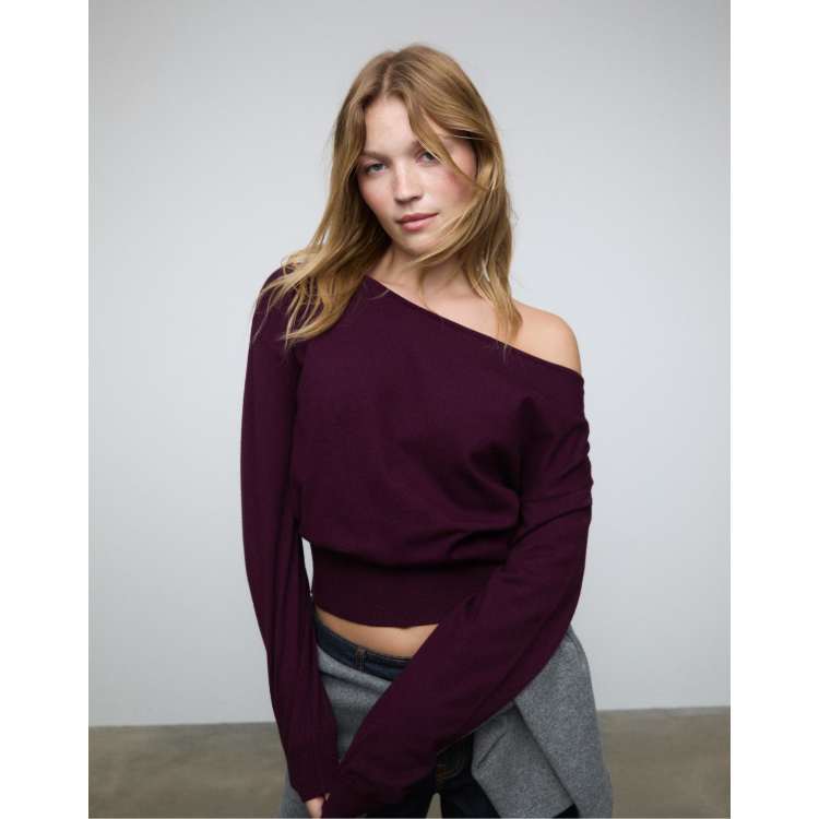 Strickpullover Pullover Damen Aubergine Damen Strickpullover