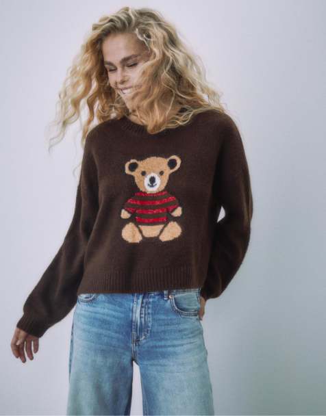 Stradivarius – Strickpullover in Braun mit Intarsien-Motiv - view 1