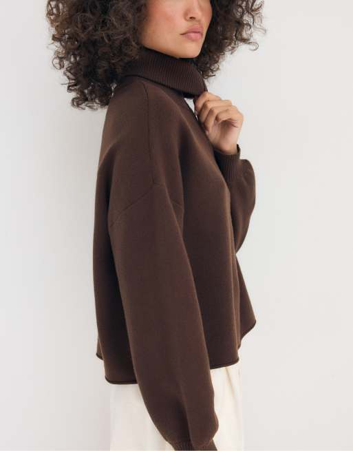 Stradivarius – Strickpullover in Braun mit Reißverschluss, 2 von 7
