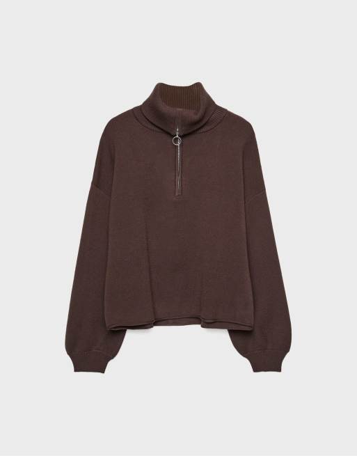 Stradivarius – Strickpullover in Braun mit Reißverschluss, 6 von 7