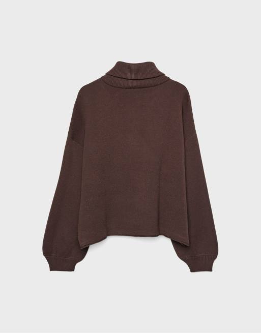 Stradivarius – Strickpullover in Braun mit Reißverschluss, 7 von 7