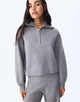 Stradivarius - Strickpullover in Dunkelgrau mit Reißverschluss