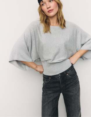 Stradivarius - Strickpullover in Grau meliert mit Fledermausärmeln