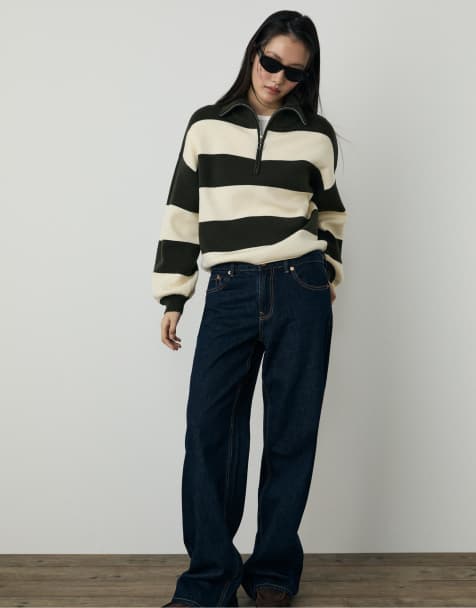 Stradivarius – Strickpullover in Grün mit Reißverschluss - view 1