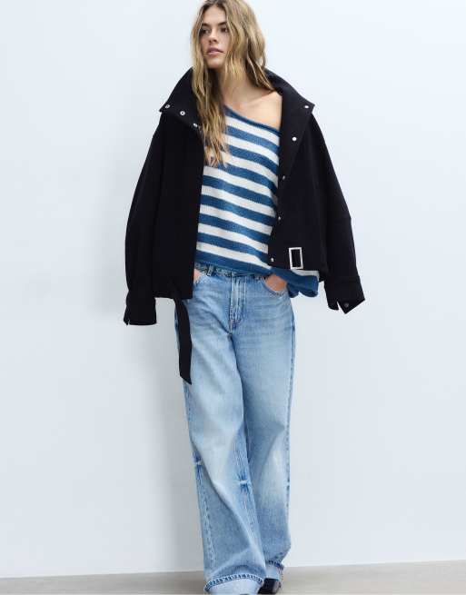 Stradivarius – Strickpullover in Königsblau mit U-Boot-Ausschnitt, 4 von 4
