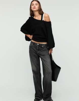 Stradivarius - Strickpullover in Schwarz mit Fledermausärmeln