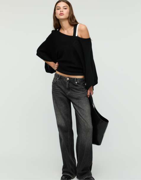 Stradivarius – Strickpullover in Schwarz mit Fledermausärmeln - view 1