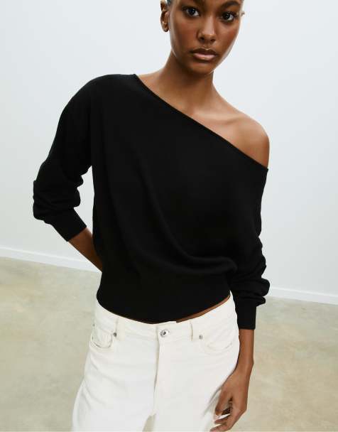 Stradivarius – Strickpullover in Schwarz mit U-Boot-Ausschnitt - view 1