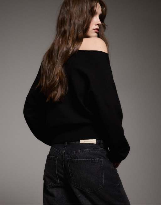 Stradivarius – Strickpullover in Schwarz mit U-Boot-Ausschnitt, 2 von 2