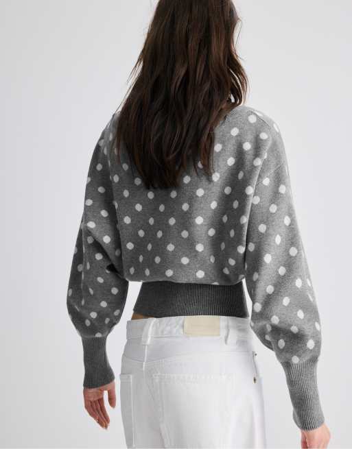 Stradivarius Strickpullover mit asymmetrischem Rippensaum in Dunkelgrau, 3 von 7