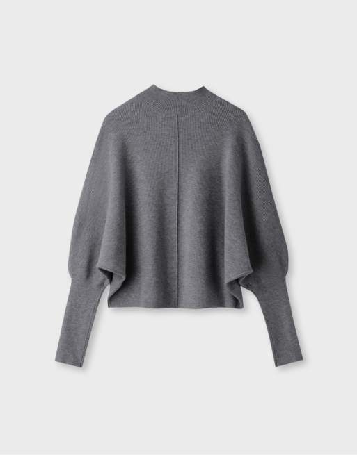 Stradivarius Strickpullover mit Fledermausärmeln und Stehkragen in Dunkelgrau, 7 von 7