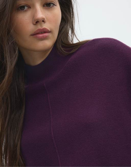 Stradivarius Strickpullover mit Fledermausärmeln und Stehkragen in Dunkelviolett, 4 von 7