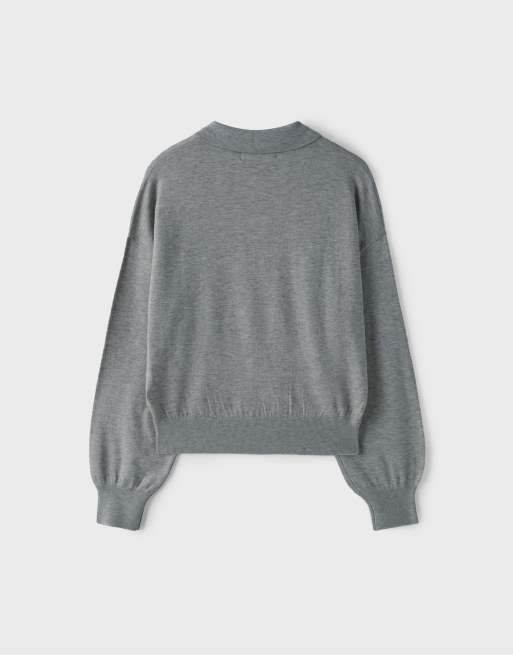 Stradivarius Strickpullover mit Polokragen in Grau meliert, 5 von 5
