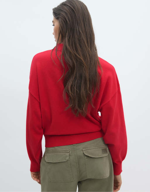 Stradivarius Strickpullover mit Polokragen in Rot, 3 von 7