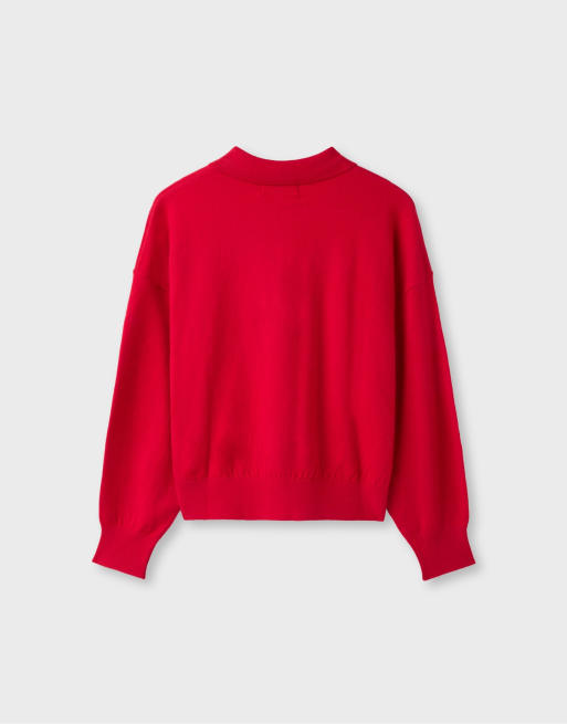 Stradivarius Strickpullover mit Polokragen in Rot, 7 von 7