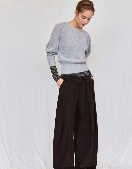 Stradivarius Strickpullover mit Puffärmeln und weichem Griff in Graumeliert, 2 von 7