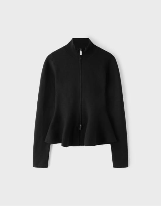 Stradivarius Strickpullover mit Schößchen in Schwarz, 6 von 7