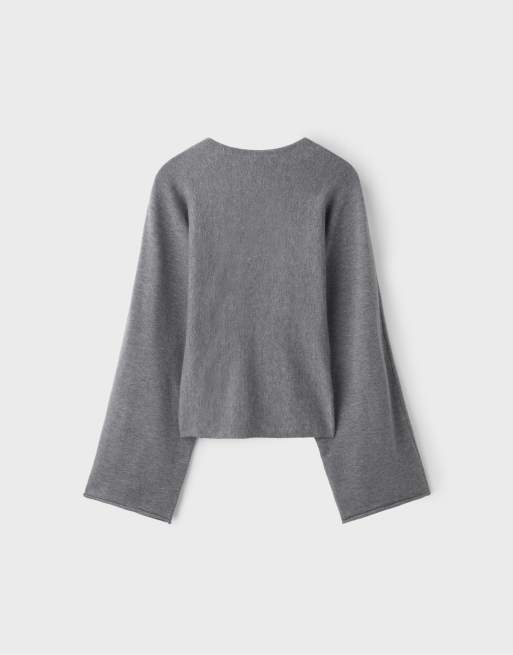 Stradivarius Strickpullover mit Stehkragen und Kimonoärmeln in Dunkelgrau, 6 von 7