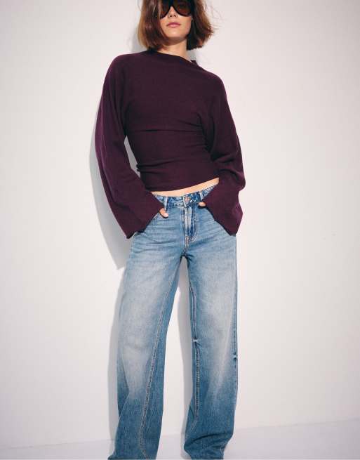 Stradivarius Strickpullover mit Stehkragen und Kimonoärmeln in Dunkelviolett, 5 von 7