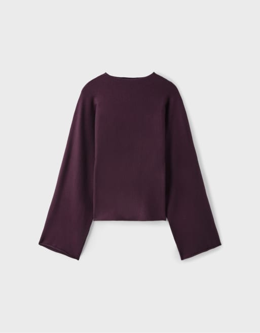 Stradivarius Strickpullover mit Stehkragen und Kimonoärmeln in Dunkelviolett, 6 von 7