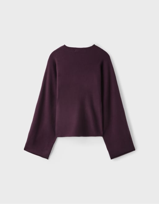 Stradivarius Strickpullover mit Stehkragen und Kimonoärmeln in Dunkelviolett, 7 von 7