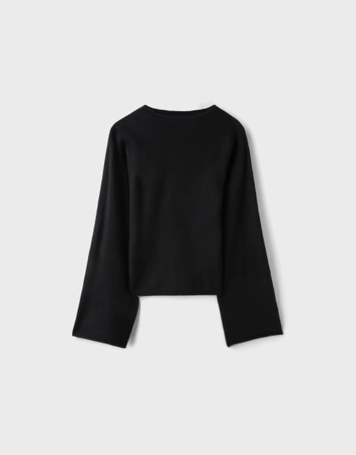 Stradivarius Strickpullover mit Stehkragen und Kimonoärmeln in Schwarz, 6 von 7