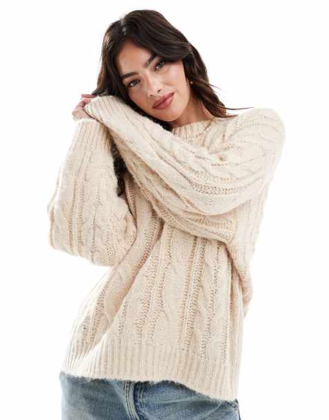 Stradivarius – Strickpullover mit Zopfmuster in Beige - view 1