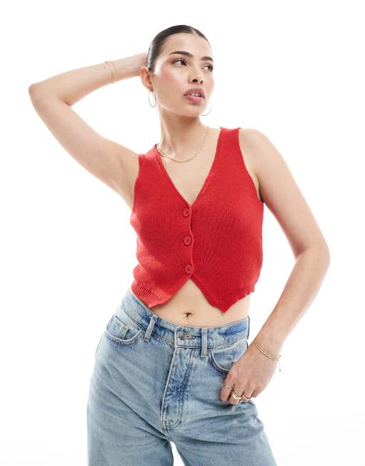 Stradivarius – Strickweste in Rot