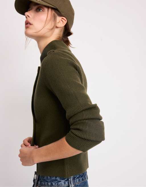Stradivarius strikket cardigan med knapper i khaki, 4 af 7