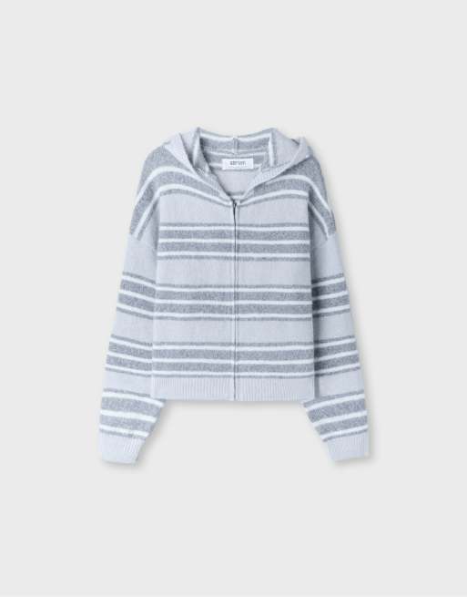 Stradivarius strikket cardigan med lynlås og hætte i mørkegrå, 6 af 7
