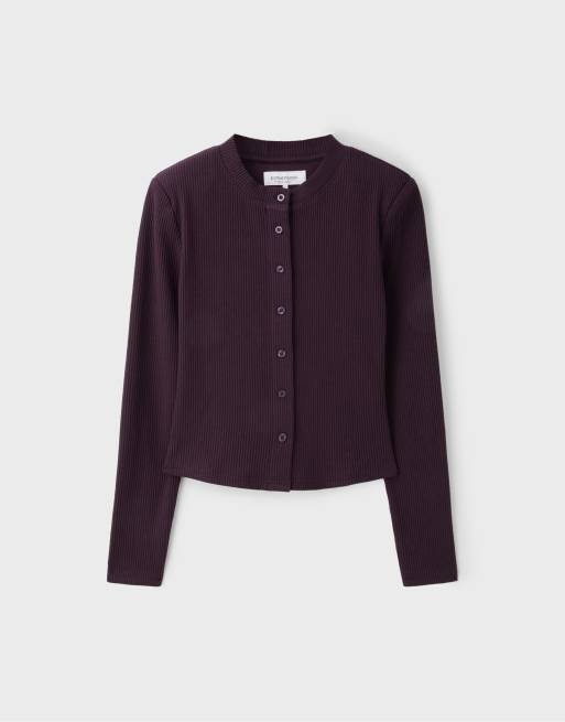 Stradivarius strikket cardigan med skulderpuder i aubergine, 6 af 7