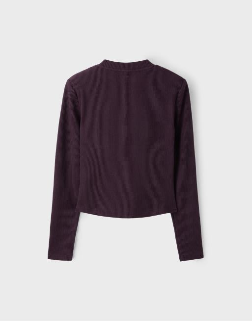 Stradivarius strikket cardigan med skulderpuder i aubergine, 7 af 7