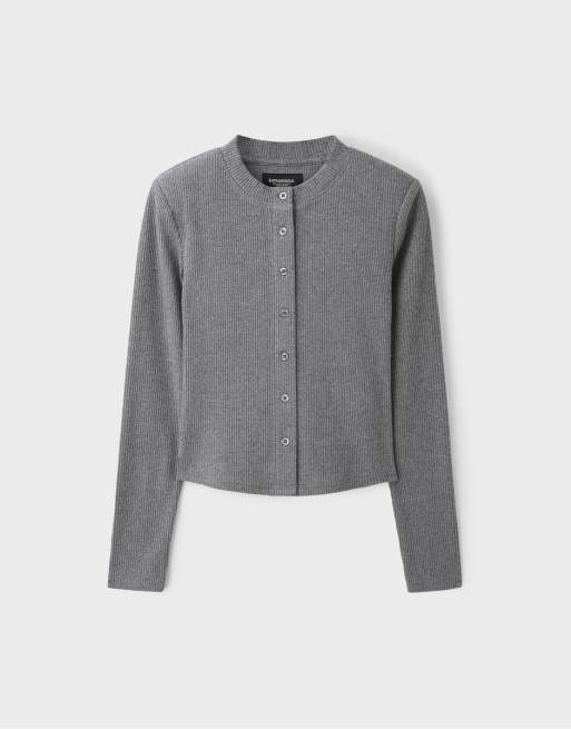 Stradivarius strikket cardigan med skulderpuder i mørkegrå, 6 af 7