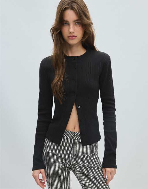 Stradivarius strikket cardigan med skulderpuder i sort, 2 af 7