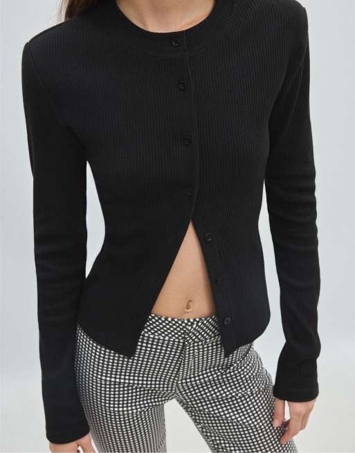 Stradivarius strikket cardigan med skulderpuder i sort, 4 af 7