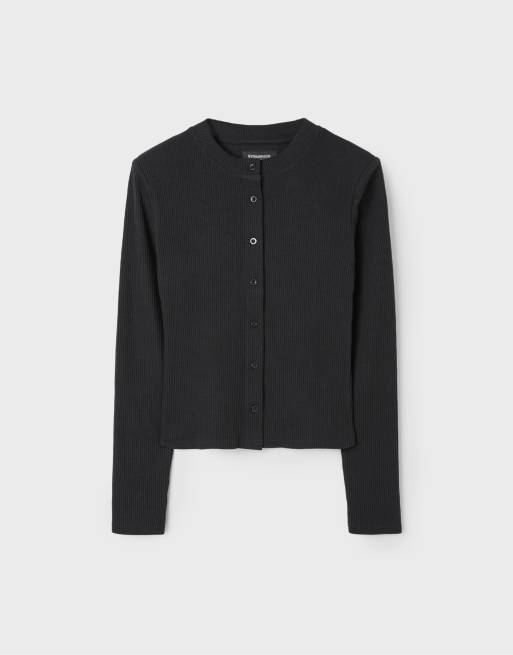 Stradivarius strikket cardigan med skulderpuder i sort, 6 af 7