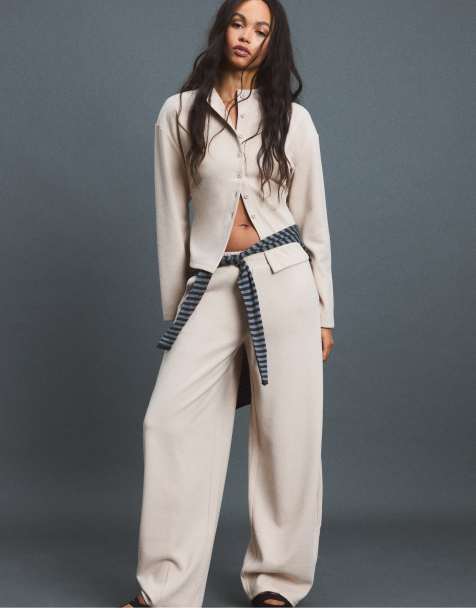 Stradivarius strikket cardigan med ståkrave i beige - view 1