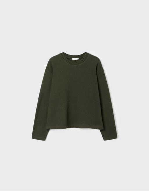 Stradivarius strikket T-shirt med rund hals i khaki, 6 af 7