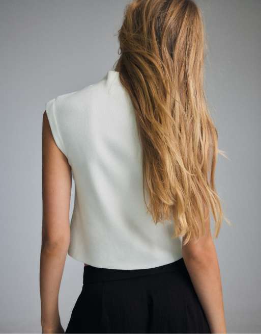 Stradivarius striktop med ståkrave i ecru, 3 af 7