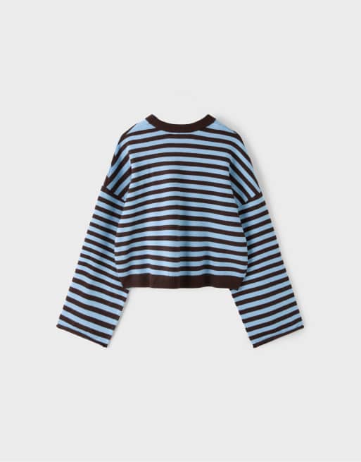 Stradivarius striktrøje med brede ærmer og cropped længde i brun, 6 af 6