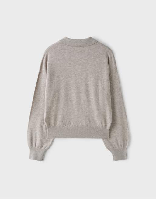 Stradivarius striktrøje med polokrave i beige, 6 af 6